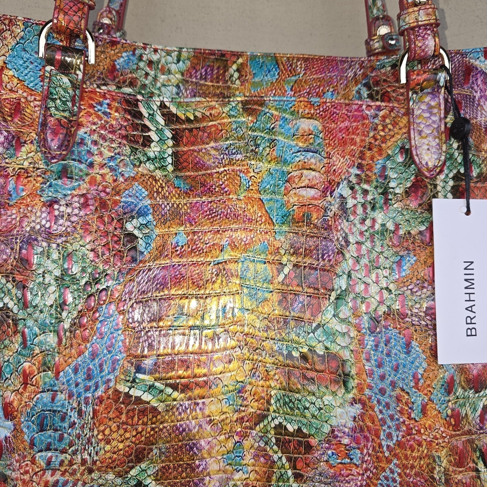 NWT BRAHMIN APRIL RESERVOIR MELBOURNE CROC EMBOSSED LEATHER TOTE BAG - Picture 13 of 16